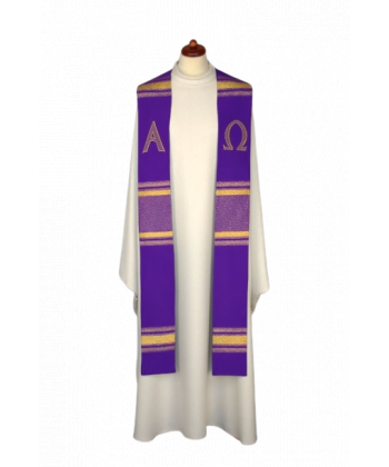 Stuła haftowana Alfa i Omega - kolory liturgiczne