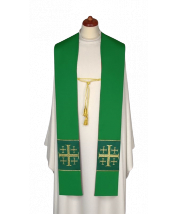 Stuła dwustronna złoto/zielona z ozdobnym sznurkiem