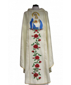 Ornat haftowany Niepokalane Serce Maryi Panny - materiał rozeta ecru