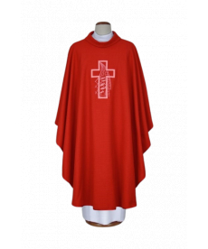 Ornat czerwony haftowany - tkanina len (14)