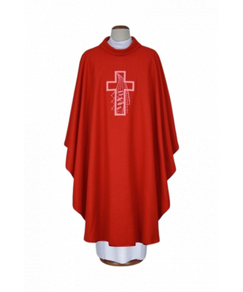 Ornat czerwony haftowany - tkanina len (14)