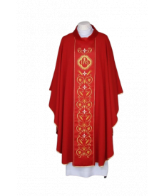 Ornat czerwony haftowany, pas atłasowy - IHS (23)