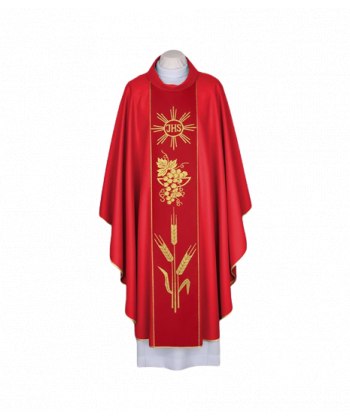 Ornat czerwony IHS - tkany ozdobny pas (93)