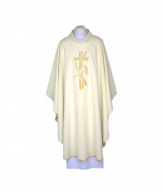 Ornat ecru, pas haftowany - Krzyż, kłosy (119)