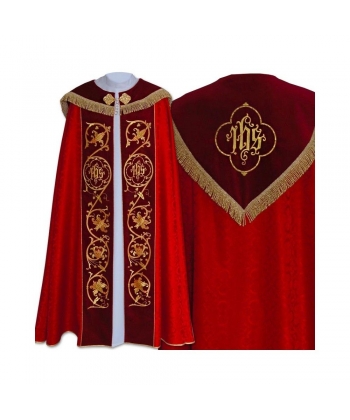 Kapa czerwona haftowana IHS - aksamitne pasy (79)