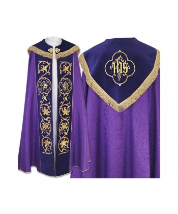 Kapa fioletowa haftowana IHS - aksamitne pasy (80)