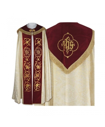 Kapa złota wzór gotycki - tkanina żakard, aksamitne pasy (18)