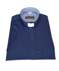 Koszula kapłańska - granatowa w małą kratę