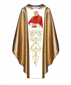 Ornat z wizerunkiem Jana Pawła II - materiał złoty (B)
