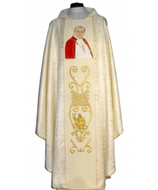 Ornat z wizerunkiem Jana Pawła II - materiał kremowa rozeta