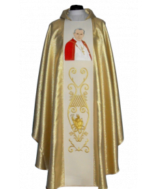 Ornat z wizerunkiem Jana Pawła II - materiał złoty