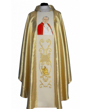 Ornat z wizerunkiem Jana Pawła II - materiał złoty