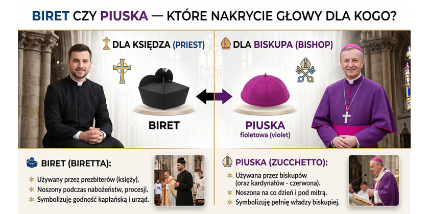 Biret czy piuska — które nakrycie głowy dla księdza, a które dla biskupa?